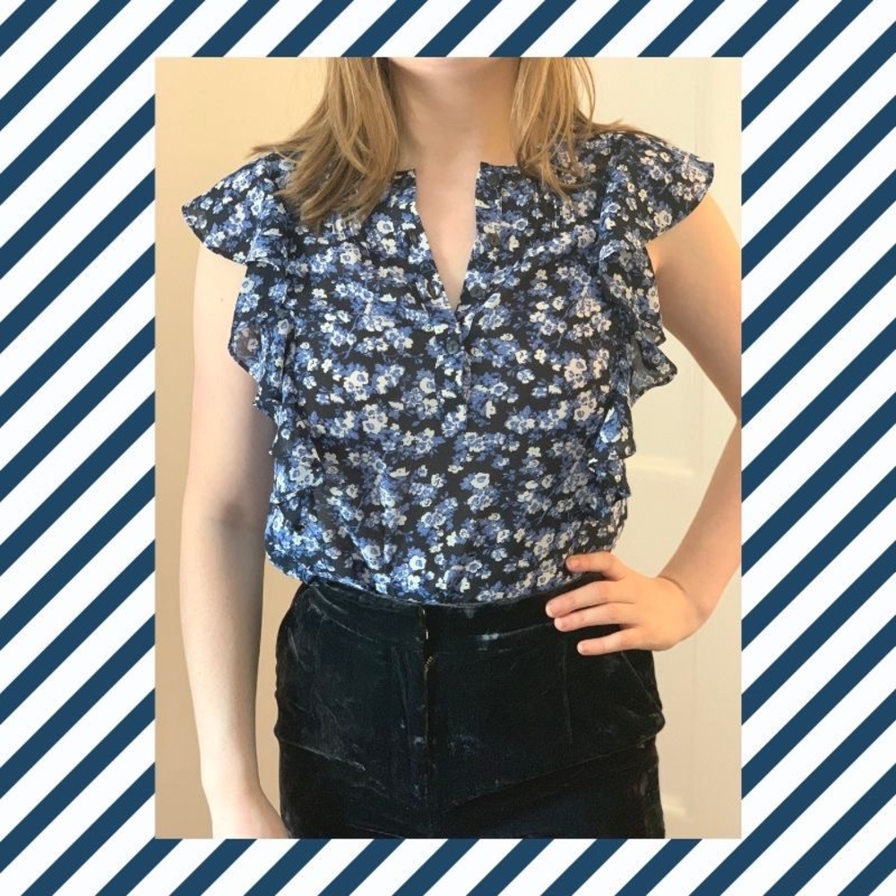 Jack Wills Blue Floral Ruffle Blouse